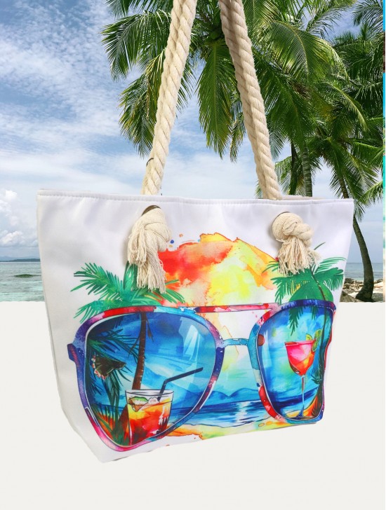 Canvas Sunglass Print Shoulder Tote